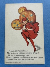 Rare Vtg Tuck Schmucker Halloween Postcard Ser 100 Dancing Elf with JOLs UNUSED picture