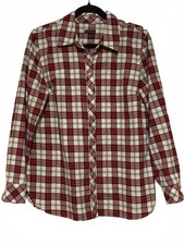 Talbots Women's Medium Red and White Plaid Button-Up Shirt picture