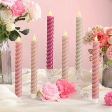Baquler 6 Pcs Pastel Pink Flameless Taper Candle 9.65 inches, picture