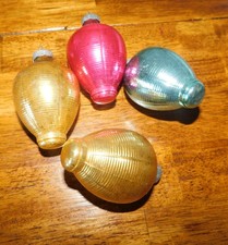 4 Vintage  Shiny Brite Ribbed Lantern Beehive Glass Christmas Ornaments picture