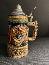 VTG German Musical Beer Stein, Pewter Lid, Music Box Base, Alpine & Music Scenes picture