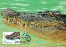 2012 Australia Zoo Saltwater Crocodile POSTCARD FDI 60c Stamp CTO in Parkville picture