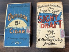 2 Vintage 1910's Sight Draft & Outlook 5 ¢ Cigar Pocket Tin W.K. Gresh & Sons picture