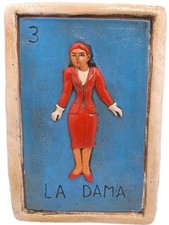 Mexican Artisan Handmade Loteria LA DAMA #3 Decorative Hanging Plaque 9.5