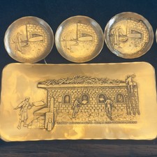 1977 Wendell August Forge Bronze Coasters PPG 7pc Tray Barware Corporate. Nice.  picture