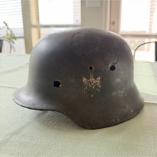 WWII German battle damage Original Steel Helmet Shell, Partial Decal/Named picture