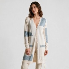 ESCADA Premium Wool Cardigan/DusterWith teal Mentalic  Color Block Panels S picture