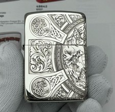 Zippo Viking Norse Warrior Celtic Knot Horse Skull Engraved Silver Zippo Lighter picture