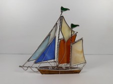 Vintage Handcrafted Stained Glass Sailboat Sculpture Figurine picture