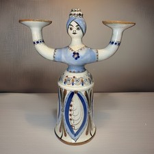 Vtg 14in El Palomar Ken Edwards Pottery Mexico Handpaint 2 Arm Female Candleabra picture