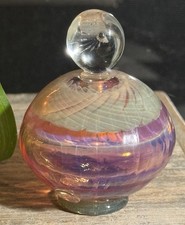 Vintage Richard Clements Signed Art Glass Perfume Bottle Iridescent Feathered picture