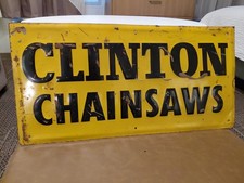 c.1950s Original Vintage Clinton Chainsaws Sign Metal Embossed Farm Halloween  picture