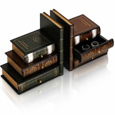 Vintage Wooden Bookends with Hidden Storage Drawers - Decorative Desk Organizer picture