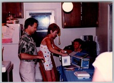 Vtg Color Snapshot Family Opening Toshiba Radio Gift In Kitchen Romper 1990s picture