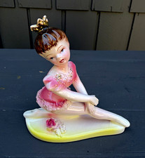 Vintage Mid Century Ceramic Ballerina Figurine Pink Tutu Hand Painted 4in picture