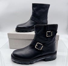 Jimmy Choo Youth II Black Leather Biker Ankle Boots Buckle Detail Size 36 $1075 picture