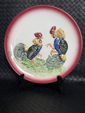 Vintage Hal-Sey Fifth Japan Majolica Roosters Wall Plate 8.75” picture