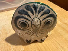 TONALA MEXICAN STONEWARE GLAZED 2” OWL FIGURINE picture