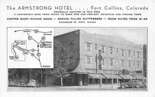J29/ Fort Collins Colorado Postcard c1930s Armstrong Hotel Map Coffee Shop 313 picture