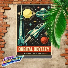Rocket Futuristic Spacecraft Retro Space Metal Tin Sign picture