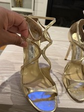 Jimmy Choo Strappy Cut-Out Sandals Heels Champagne Gold 39 9 WOW picture