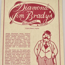 1988 Diamond Jim Brady's Restaurant Tavern Menu Laskin Road Virginia Beach VA picture
