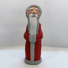 Vintage 1989 Hand Carved Wood Santa Claus 10” Primitive Folk Art Signed picture
