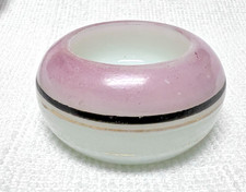 Beautiful Victorian Milk Glass w Soft Pink Blk Open Salt Dip Gold 2