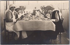 1910s WWI France Real Photo RPPC Postcard Nurses Dining / Military Hospital picture