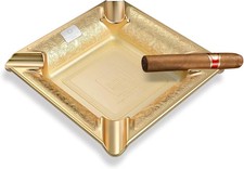 Large Stainless Steel Cigar Ashtray 4 Slot Holder Indoor Outdoor Bright Gold picture