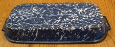 Vintage Enamel Swirl Blue and White Baking Pan Graniteware 18 1/2 x 9 picture