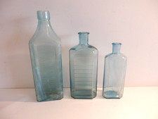 Three Vintage Aqua-Tinted Glass Medicine Apothecary Bottles picture