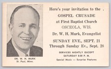 1958 Gospel Crusade Invitation Postcard Osceola Wisconsin Dr. W. H. Murk picture