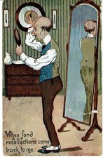 1908 Vintage comical bald man missing hair postcard humor joke lithograph picture