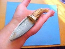 CUSTOM SCOTTISH TRADITIONAL SGIAN DUBH SOCK KNIFE DAMASCUS STAG LEATHER SHEATH picture