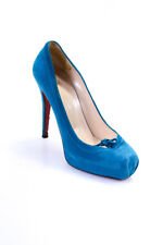 Christian Louboutin Womens Suede Square Toe Ultra High Heels Blue Size 38.5 8.5 picture