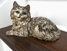 ANTIQUE VINTAGE c1925 SIGNED HUBLEY #335 FIRESIDE CAT GREEN EYES STATUE DOORSTOP picture