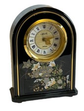 VTG 80s ASAhi Japan Oriental Style Quartz Shelf Desk Clock w/Drawer  Black WORKS picture