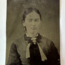 Vintage Civil War Era Black & White Portrait Ferrotype Photograph of Young Woman picture