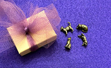 Lot of 4 Miniature Gold Tone Metal Cat Figurines, very tiny trinkets picture