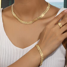 Women's Fashion Jewelry Gold Petals Weave 3 Piece Ring Bracelet Necklace Set picture