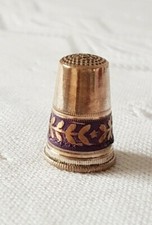 Metal ~ Thimble 15mm ~ Copper & Purple Enamel Decorative Band ~ Strong & Sturdy picture