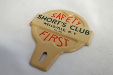 Vtg 1940s Shorts Club Wellsville NY New York Safety First License Plate Topper picture