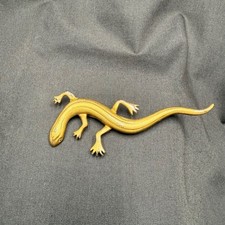 Vintage Gold Tone Lizard Brooch Pin Salamander Gecko Figural Reptile Jewelry 4in picture