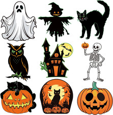 Vintage Halloween Cutouts 9 Pack Double Sided Cardboard Window Wall Decor Retro picture