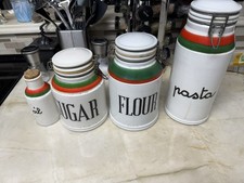 Vintage Baldelli Italia 7-Pc Ceramic Canister Set Red Green MCM Made in Italy picture