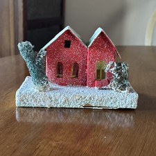 VTG Paper Board Mica Christmas House Putz Made in Japan c.1950s Red Green Roof picture