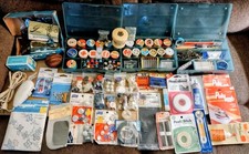 LG Vintage Sewing Notions Tools Lot  Scissors Thread Buttons Needles Hooks Cases picture