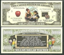 WORLDS GREATEST TEACHER 1 MILLION DOLLAR NOVELTY BILL BY AMERICAN ART CLASSICS picture