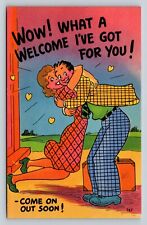 Wow What A Welcome I've Got For You Couple Embrace VINTAGE Comic Postcard picture